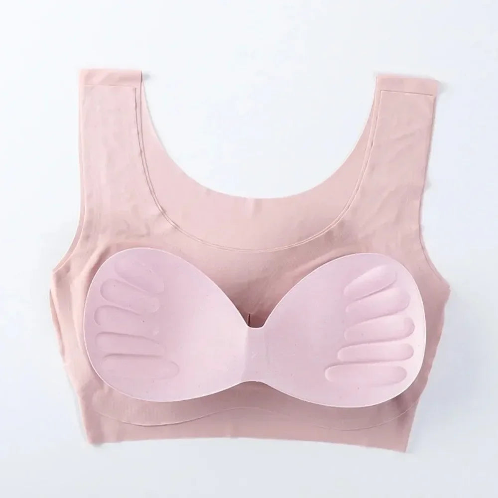 Wire-Free Sports Bra Seamless Ice Silk Small Chest Push-up Bra Prevent Sagging Thin Back Beauty Large Size Bra