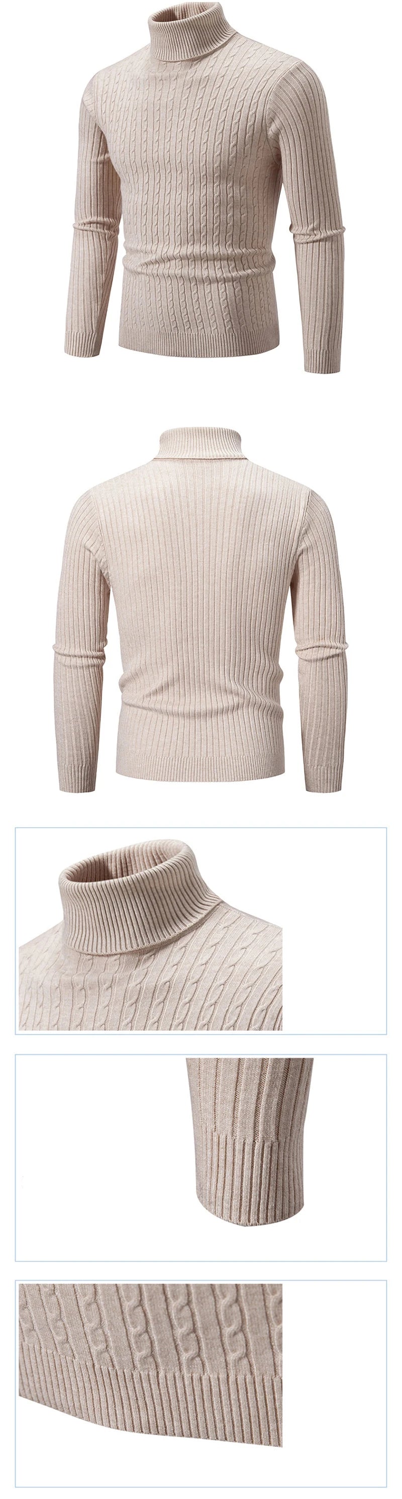 Outdoor Men's Long Sleeve Knitted Sweaters Slim Fit Turtleneck Sweater Casual Pullover Sweater Winter Basic Heavyweight Top