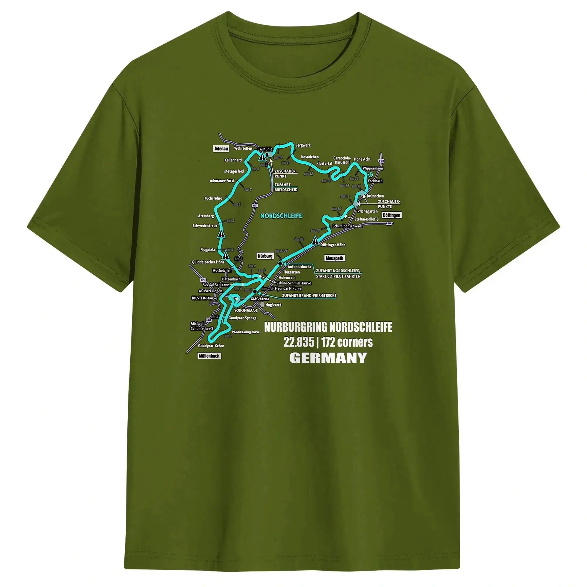 Men T-Shirt Nürburgring Nordschleife Germany Track Map Photographic Blue Print T Shirts Trending Beach Tees  Casual 1Cotton Tops