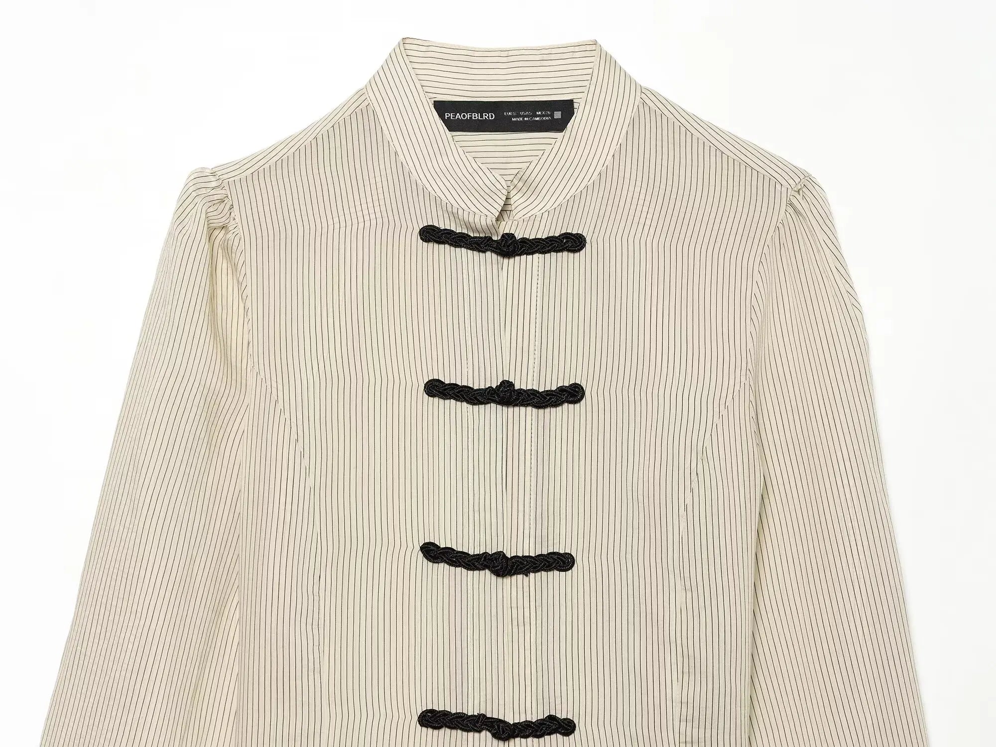Women Trendy Sexy Striped Shirts Summer Female Chic Rope Buttons Sheer Shirts Lady High Street Elegant Long Sleeve Blouse Tops