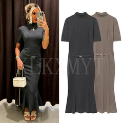 Elegant Belted Casual Midi Dress