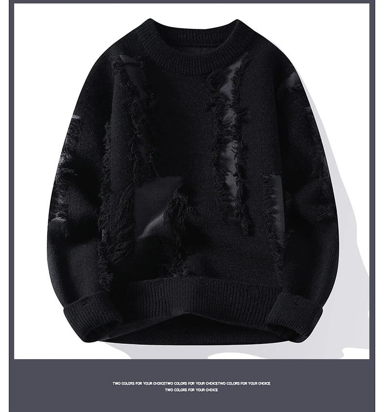 2026 Winter Fashion worn‑out design Sweater Men Casual Knit Pullovers Mens Thick Warm Loose Knitted Sweaters Streetwear Man