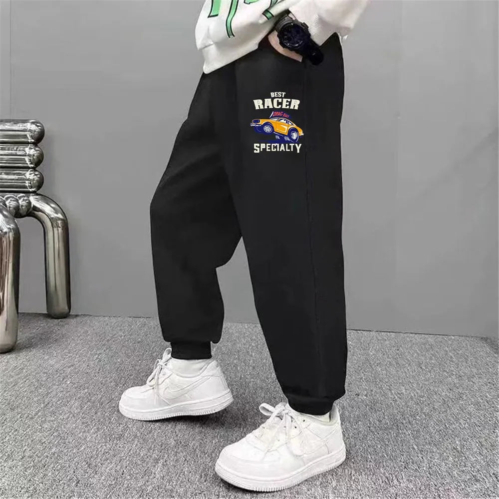 Boys' Off-Road Truck Print Joggers – Casual Sweatpants for Spring, Autumn, and Winter