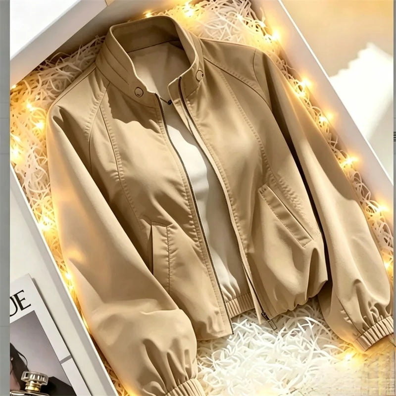 Women's Coat Tops 2026 Spring Autumn New Jacket Fashion Stand Up Collar Short Thin Casual Jacket Tops Assault Outerwear Female