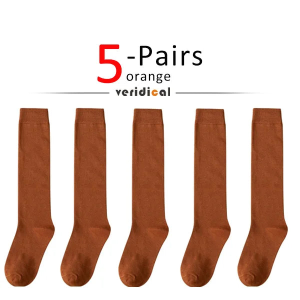 Solid Cotton Thigh High Socks