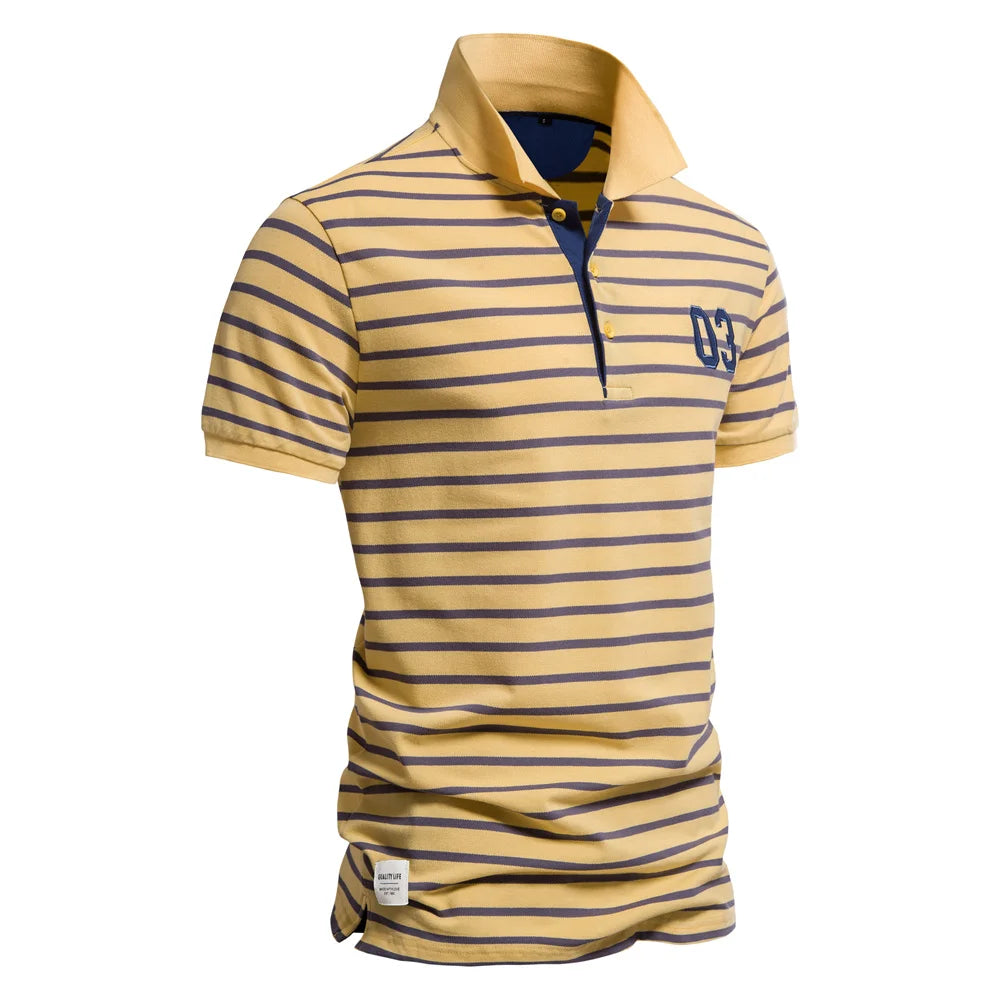 Striped Embroidered Cotton Summer Polo