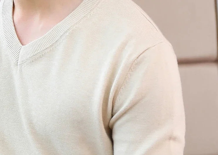 Thick Solid V-Neck Pullover