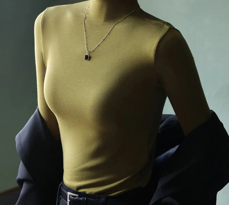 Ruffled Turtleneck Stretch Tee Women