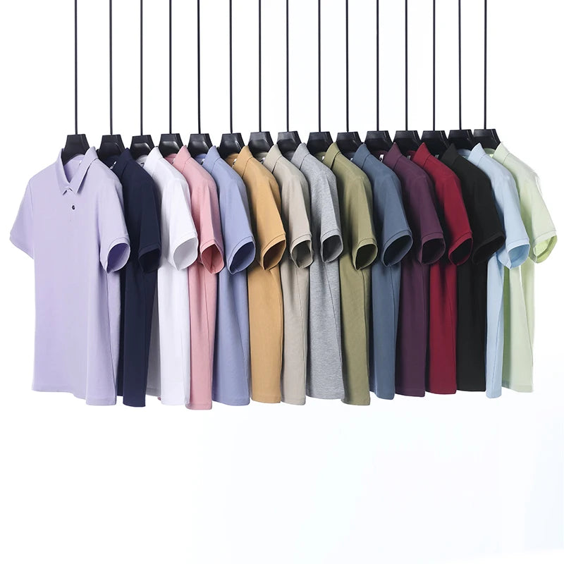 Classic Men Short Sleeve Polo Shirt 100% Mercerized Cotton Breathable Summer Golf Business Casual Athletic Tops