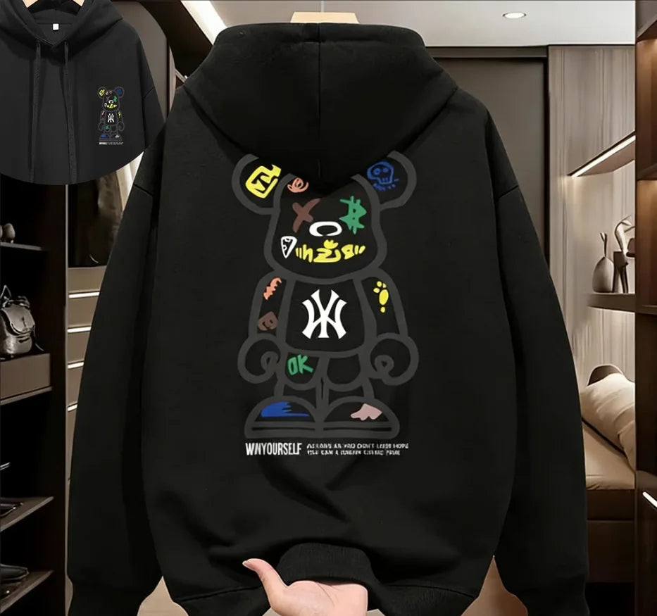 Men's Hooded Sweatshirt - Fall/Winter Casual Fashionable Loose Top with Fleece Lining, Outdoor Warm Hooded Hoodie