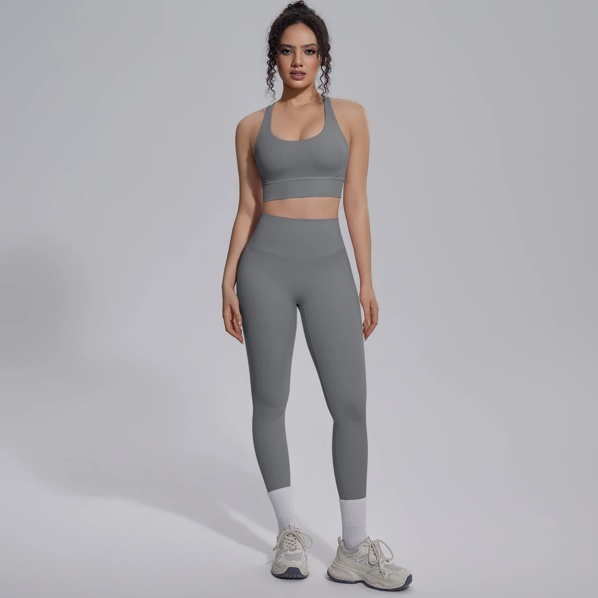 New Yoga Set for Woman Summer Gym Sports Running Bra Top Breathable Peach Buttocks Women Leggings Solid Color Yoga Set