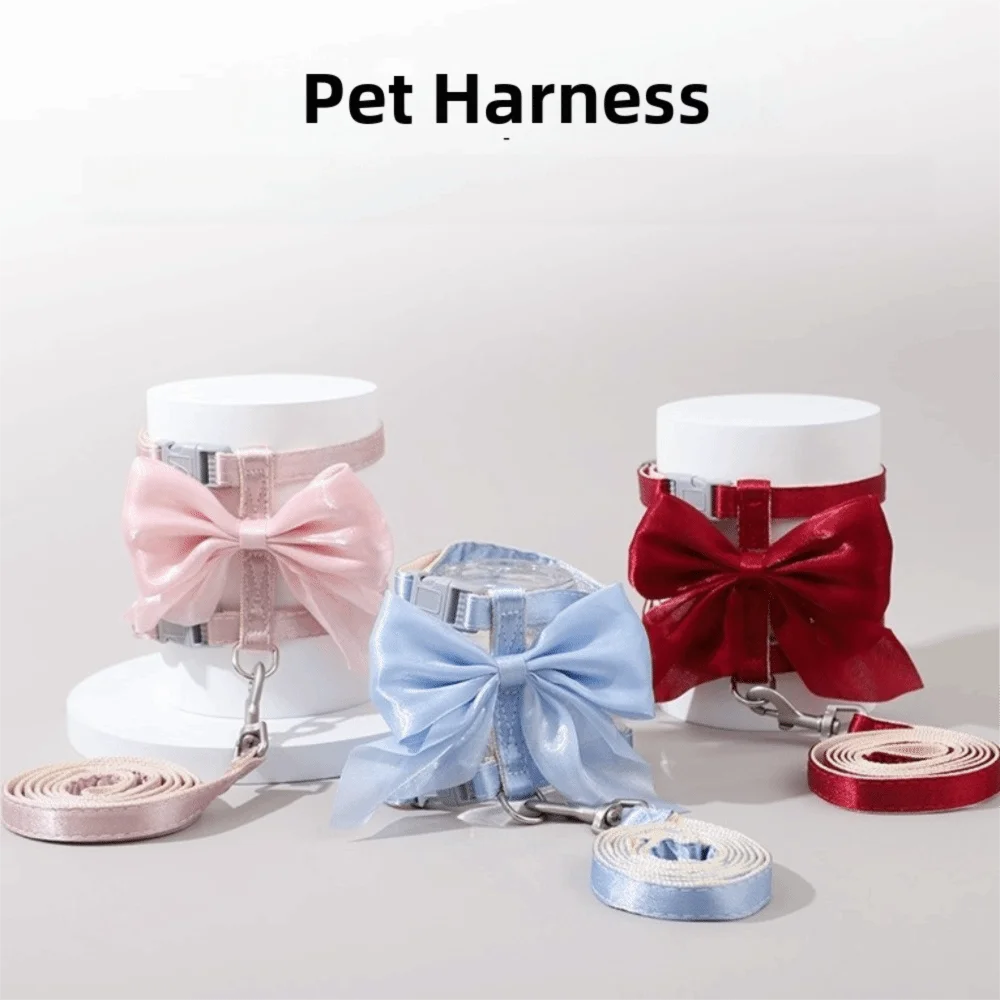 Pet Accessories Adjustable Pet Harness Cute Bow Breathable Dog Chest Strap Escape-Proof Comfort Cat Leash for Dogs Puppy Rabbit