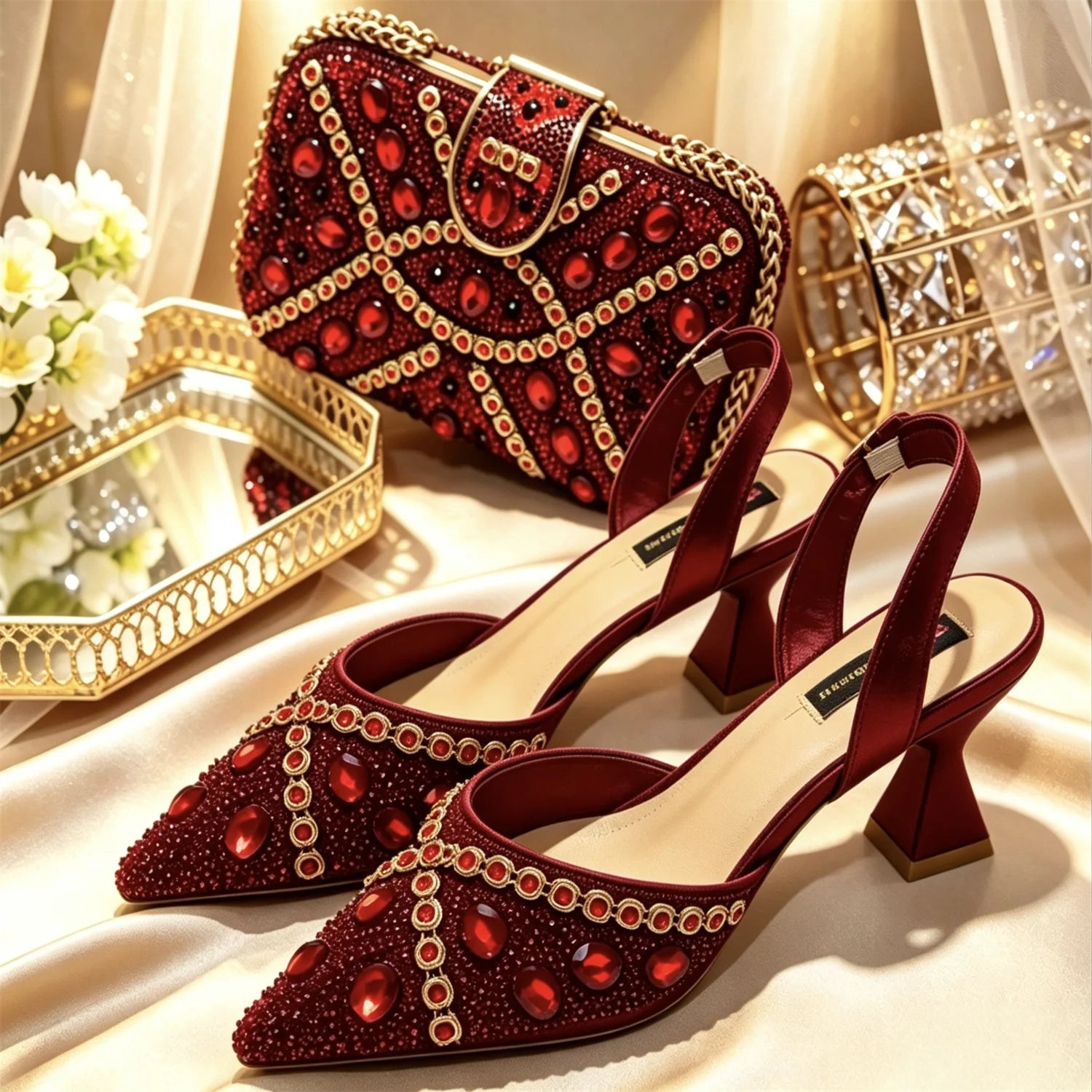 Pointed Toe High Heels Shoes and Matching Bag Set Women Fashion PU Leather Pumps Shoulder Bag Party Wedding Dress Footwear Handb
