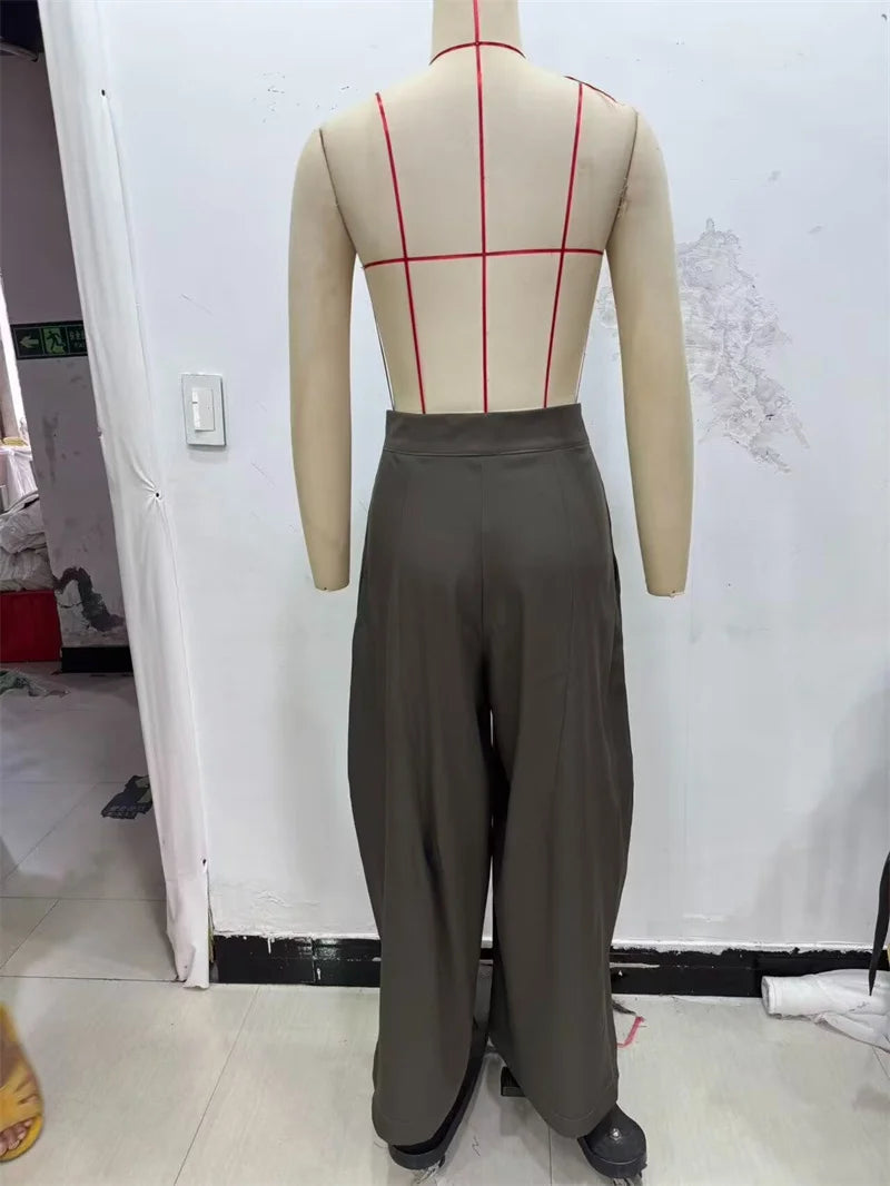 Military Green Pleated Wide Pants