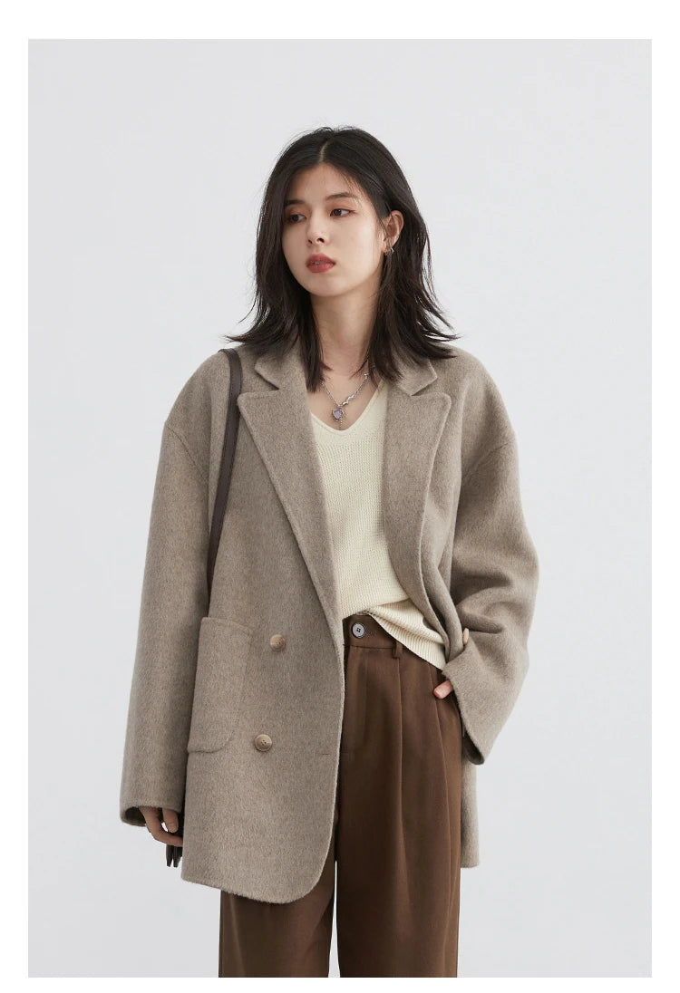 CHIC VEN Women's Woolen Coats Loose Casual Double Breasted Retro Double-sided Jacket Office Lady Outerwear Autumn Winter 2026