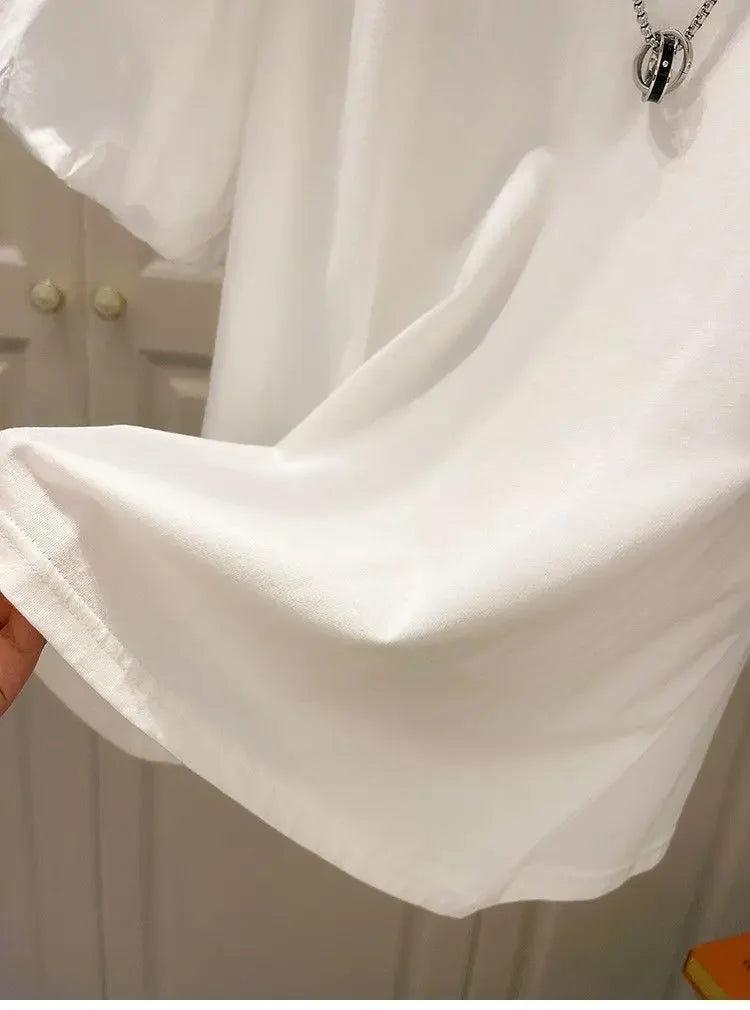 Mujer Cotton Tshirts for Women Summer T-shirts Puff Sleeve O-neck Tees Oversized Tops Fashion Sweet White Tees