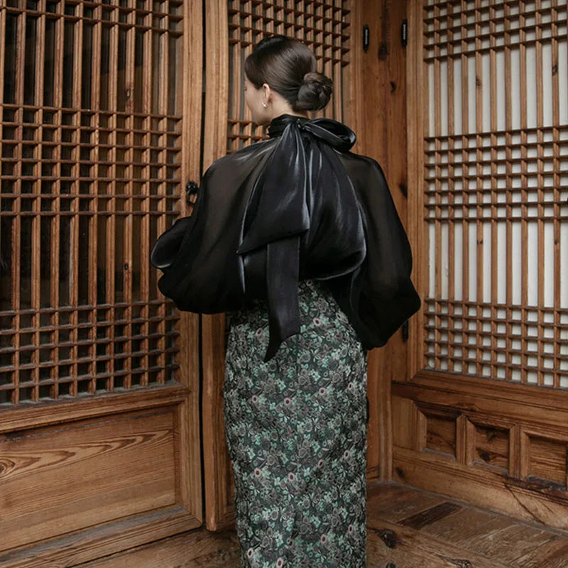 Elegant Chiffon Lantern Sleeve Blouse
