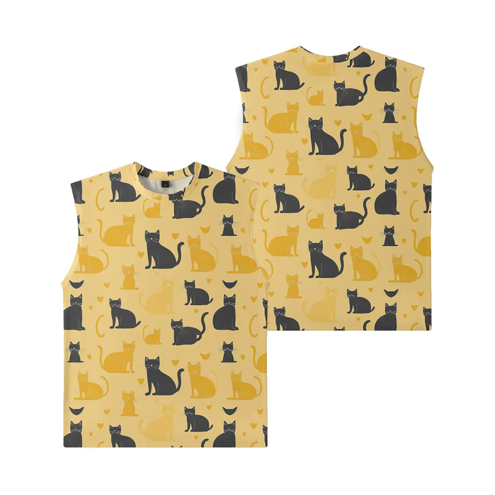 Black Bats Cute Cats Kitty Men Tank Top Gym To Street Sleeveless Bold Color Breathable Training Fit Vest Muscle Fitness Clothing