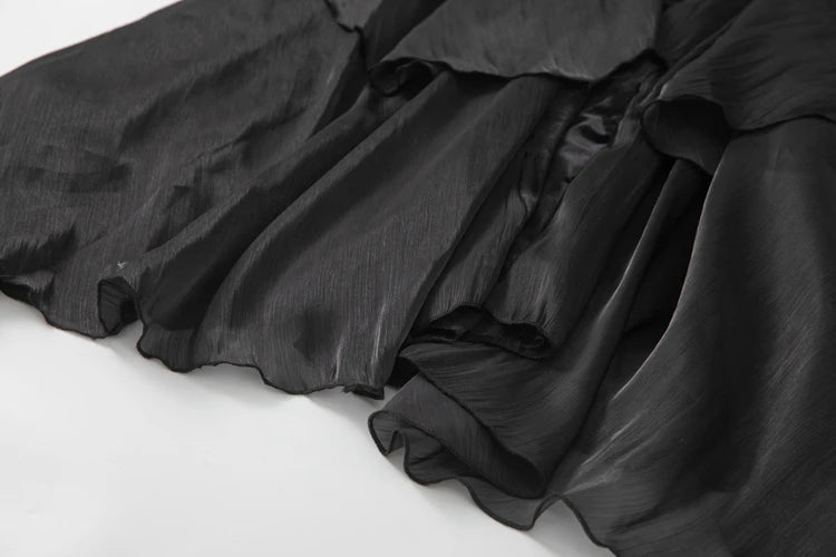 Velvet Ruffle V-Neck Evening Dress