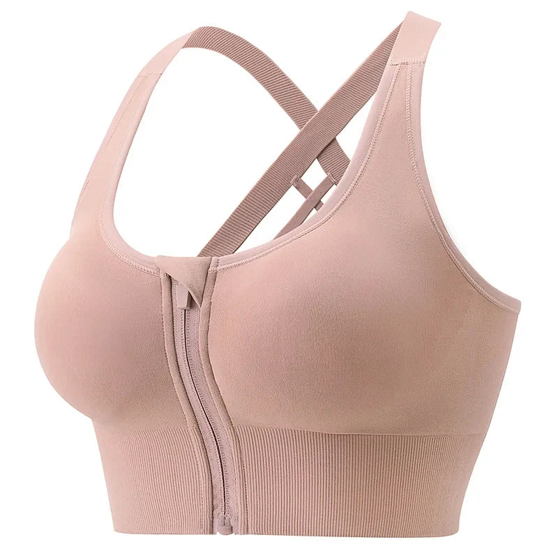 High-strength Shockproof Front-zip High Elasticity Anti-sagging Plus-size 100% Nylon High Support Seamless Sports Bra Beautiful