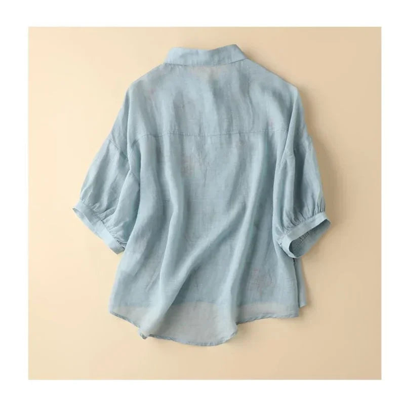 Embroidered Cotton Linen Casual Shirt