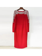 Elegant Beaded Straight Midi Dress
