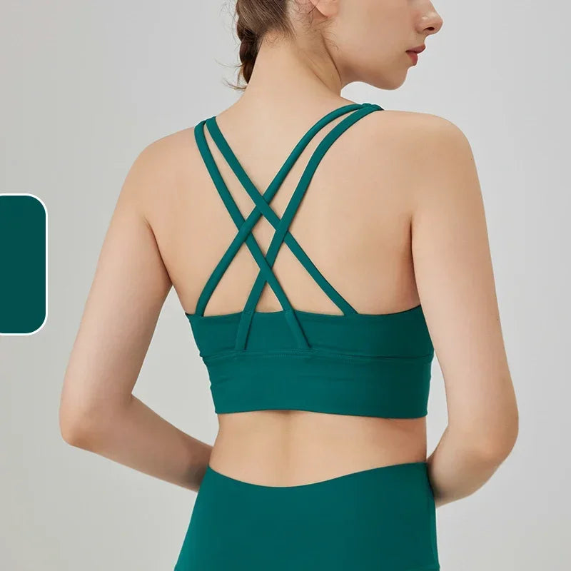 New Summer Sexy Sports Bras Women Fitness Vest Sports Top Cross Back Yoga Bra Running Fitness Breathable Shockproof Yoga Bra