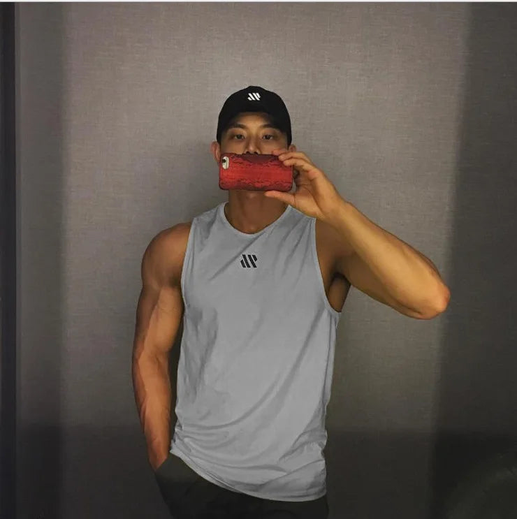 Mens Workout Tank Tops Mash Fabric Quick Dry Muscle Sleeveless Shirts Cut Off Slim Fit  Bodybuilding Gym Tees Singlet