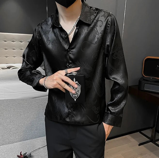 Slim Luxury Print Shirt Men