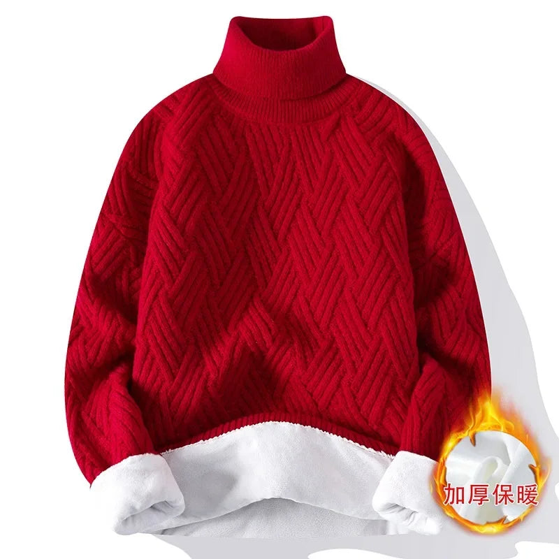 New Winter Men Fleece Warm Turtlenecks Sweaters Man Loose Casual Knitted Pullovers High Quality Male Pullovers Thicker Clothing
