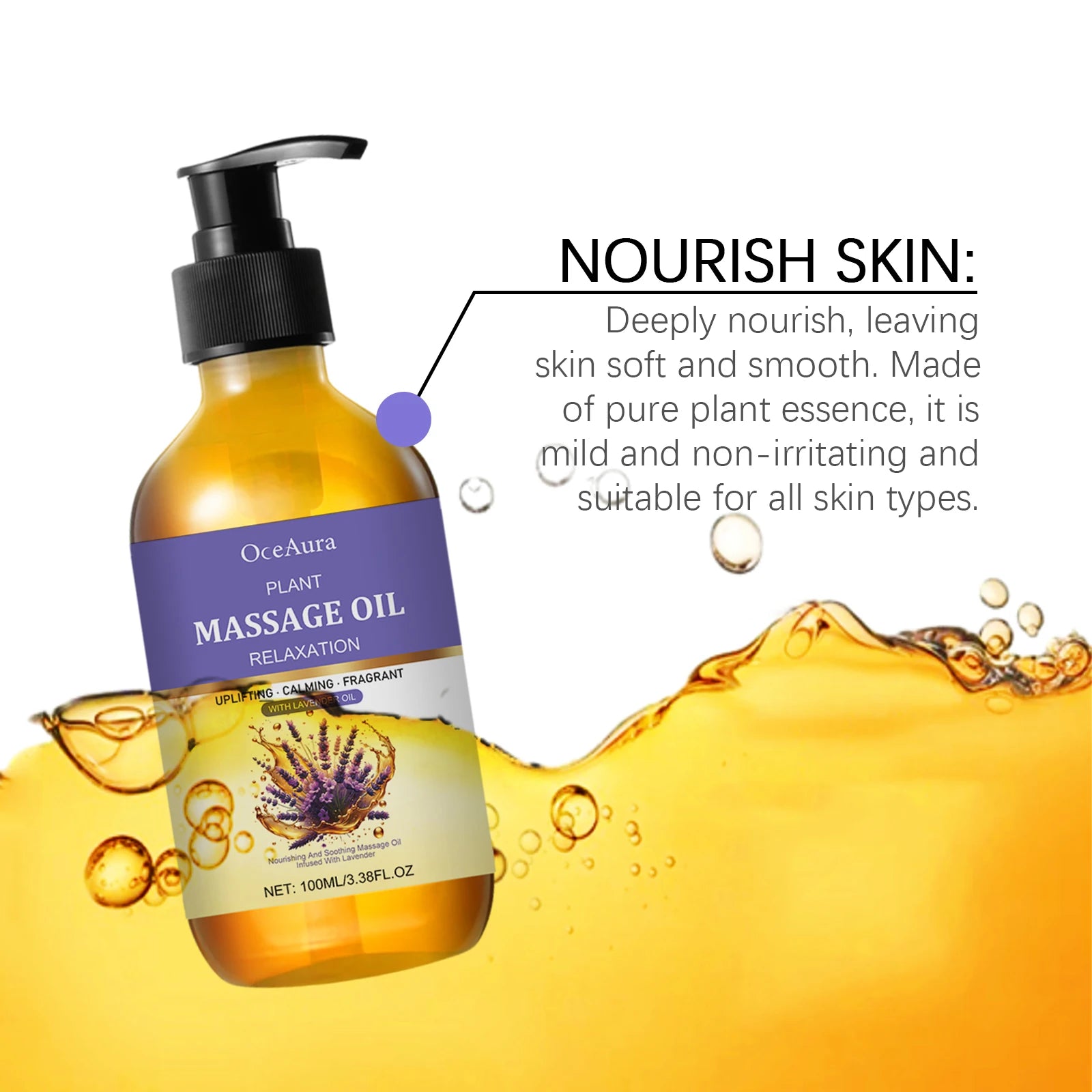 Lavender Essential Oil Moisturizing Body Skin Smoothing Soft Stress Relief Muscle Sore Help Sleep Spa Relaxing Massage Oil