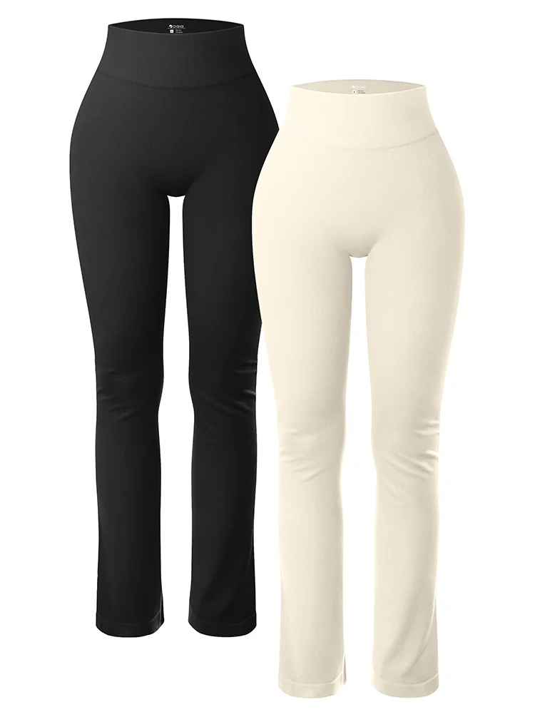 Solid Leggings for Women Seamless Knit Yoga Pants Flared Trousers High Waist Hip Liftting Tights Slim Casual Sports Leggings