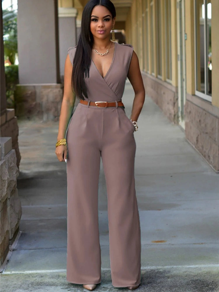 Elegant Deep V Wrap Jumpsuit