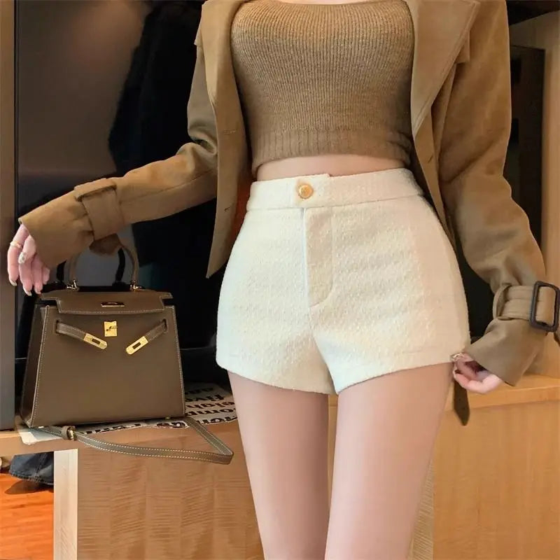 High Waist A Line Wool Shorts