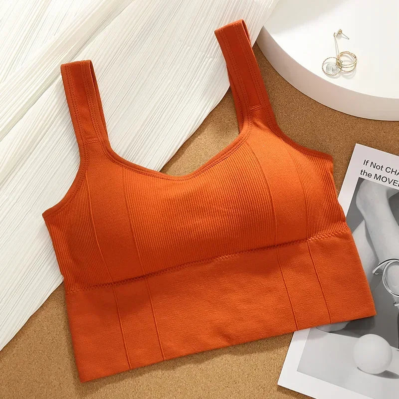 Solid Ribbed Sports Bra Workout Shockproof Sports Bra Top With Padded Seamless Sports Bra For Women Push Up Bra Seamless Lingeri