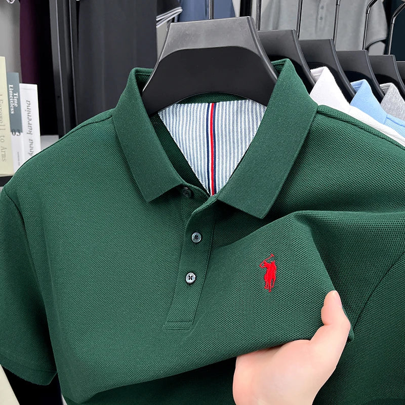 100% pure cotton short sleeved men's polo shirt summer fashion high-end brand pony embroidery golf top casual business T-shirt