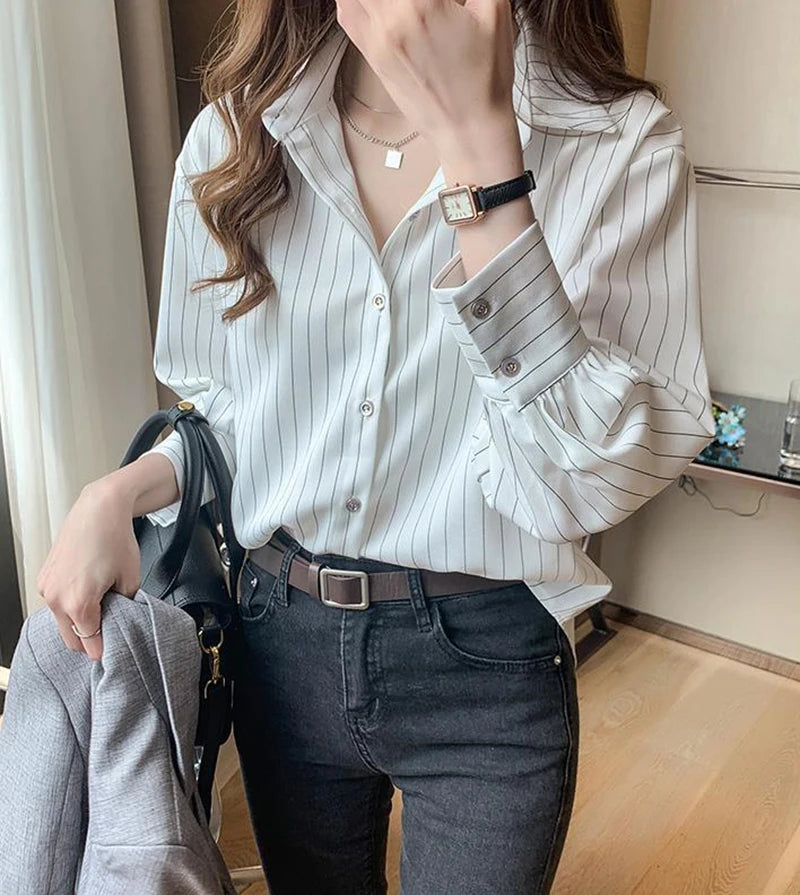 Vintage Striped Loose Shirt Women