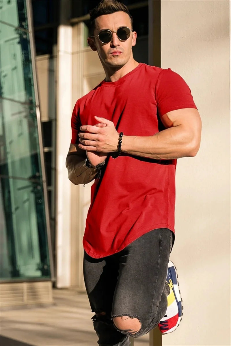 Muscle Training T-shirt Men's Summer Workout Short Sleeve T-shirt High Quality Cotton Fitness Men T-shirt Gym Solid Color Tops
