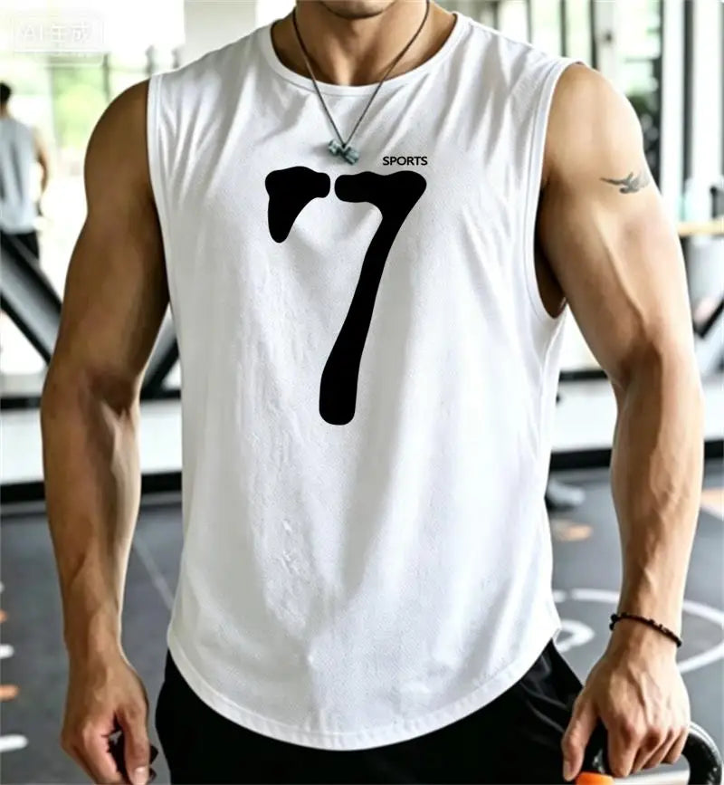 SPORTS 7 New Men Tank Tops Sleeveless Shirt Polyester Mesh Material Quick Dry Breathable Men Workout Fitness Basketball Top Tee