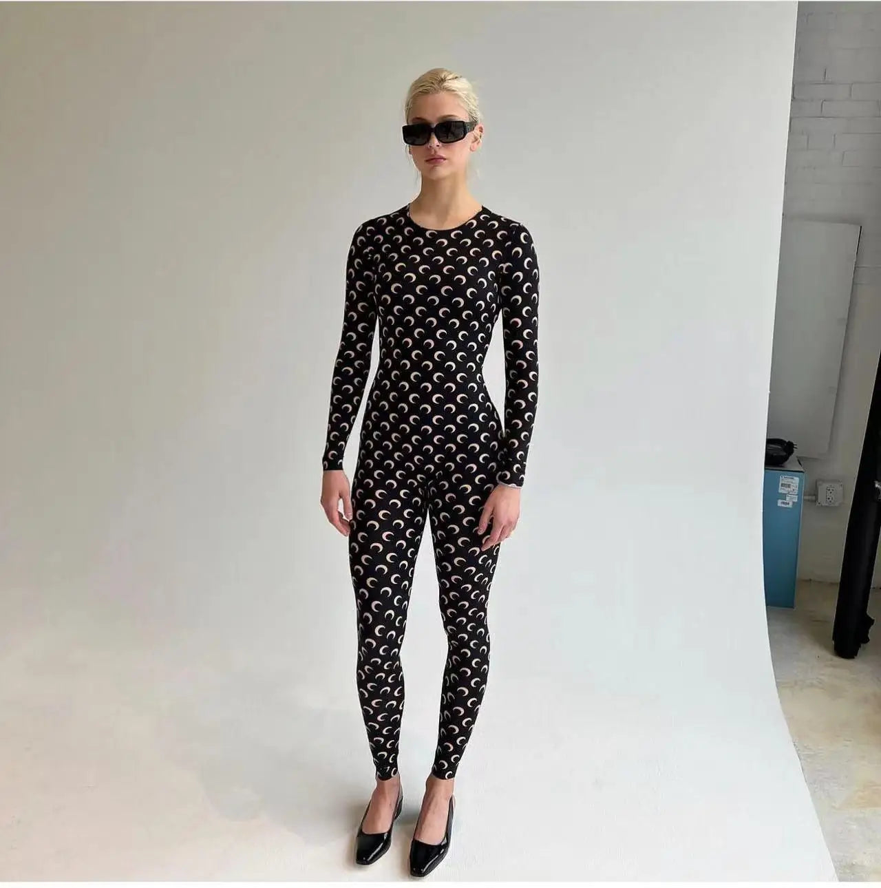 Women Jumpsuit Y2K Streetwear Moon Print Jumpsuit Elastic Long Sleeve Round Neck Autumn Sexy Fashion Bodysuit