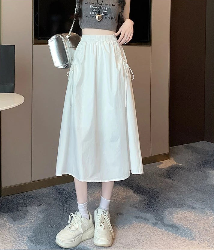 Drawstring Cargo A-Line Midi Skirt