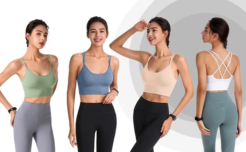 1Pcs Women Sports Bras Seamless Criss Cross Back Sexy Padded Fitness Yoga Vest Gym Running Crop Top Breathable Beauty Bras