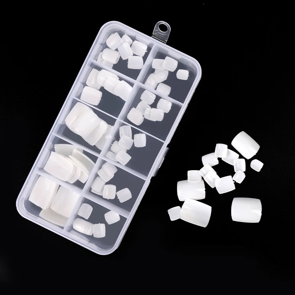 False Toes Nails French Square Nature White Clear Fake Toe Nails Feet Nail Tips Artificial Press on Toenails for Women Makeup