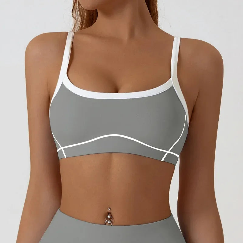 Yoga Sports Bra Color Clashing Shock Absorbing Brassiere Women Full Cup Breathable Gym Tube top Bra Yoga Workout Underwear