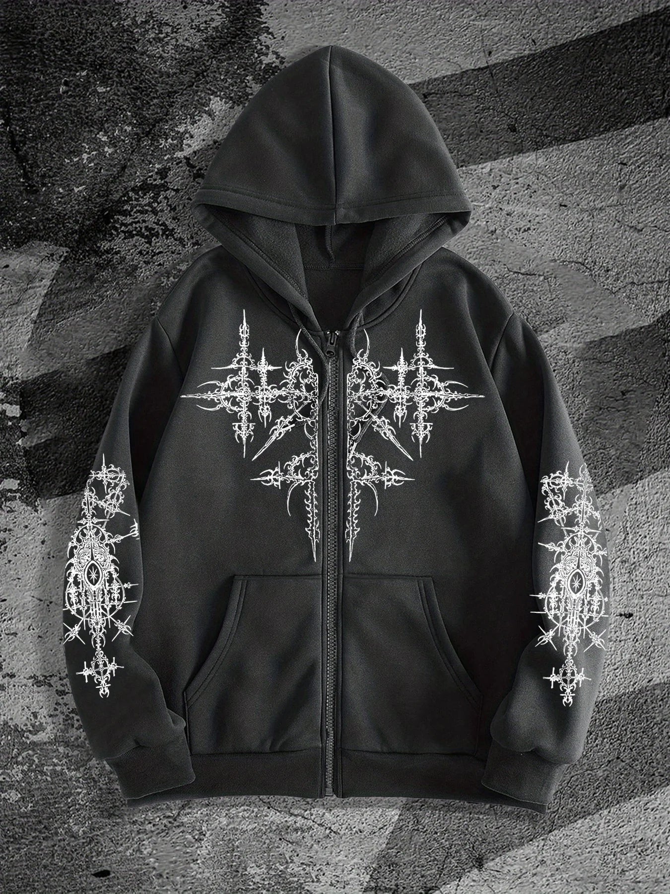 Unisex Gothic Dark Print Zip-Up Hoodie Trendy Streetwear Casual Everyday Fashion Unisex Style Holiday Gift