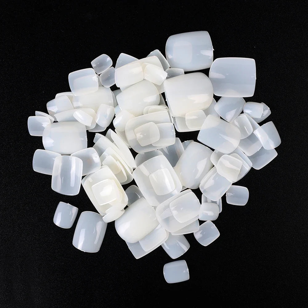 False Toes Nails French Square Nature White Clear Fake Toe Nails Feet Nail Tips Artificial Press on Toenails for Women Makeup
