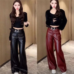 Black PU Leather Flare Pants