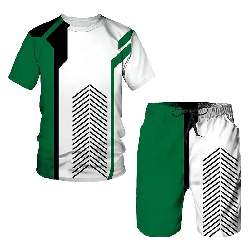 New Men's Tracksuits Summer round neck T-shirt Oversized Men Trend Casual Tracksuits 3D Print T-shirt Shorts 2 Piece Outfit
