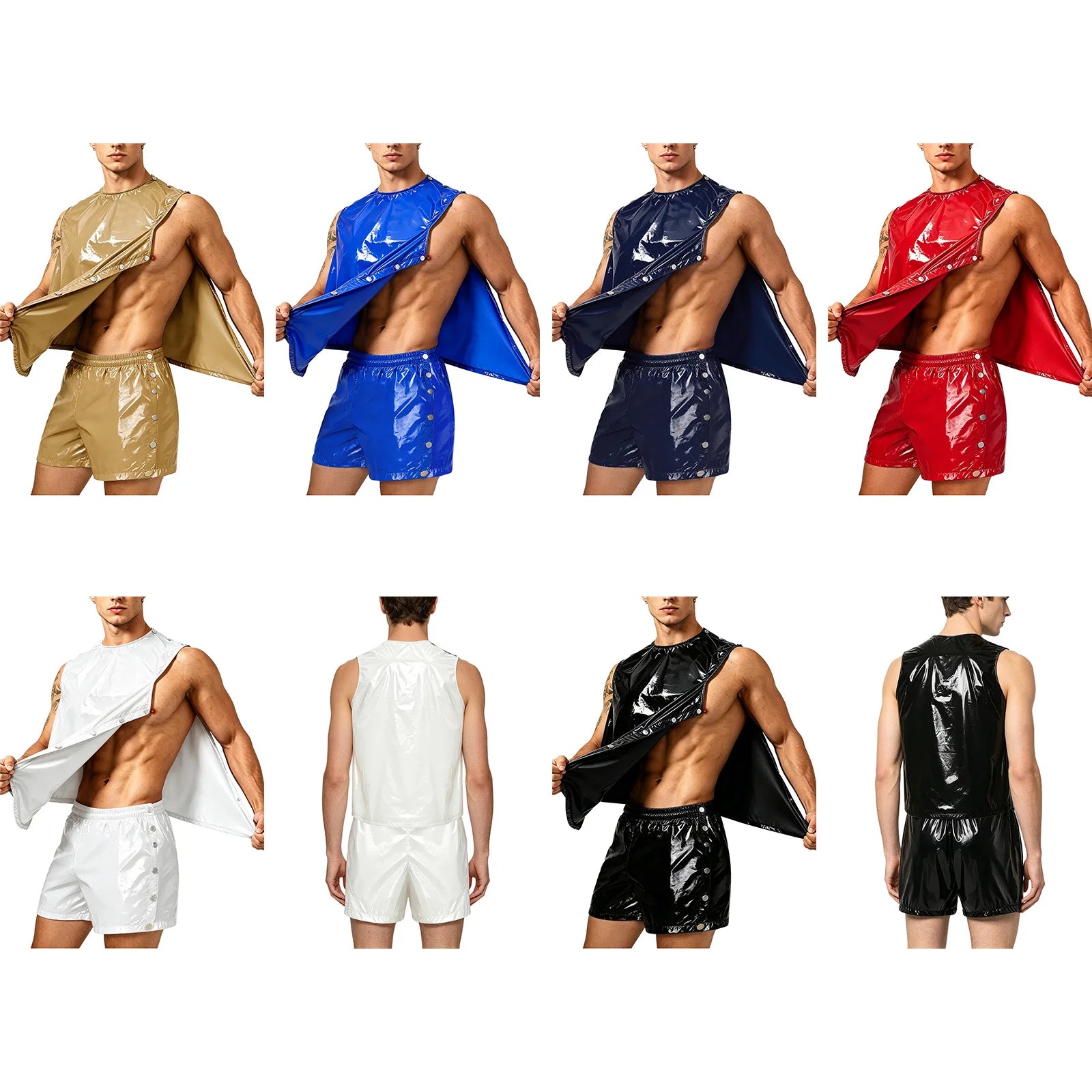 Mens Special Needs Waterproof Sweat Tracksuit Tank Tops And Sides Buttons Boxer Shorts Two Pieces Outfit Adaptive Clothing