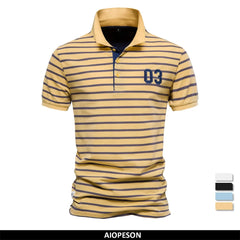 Striped Embroidered Cotton Summer Polo